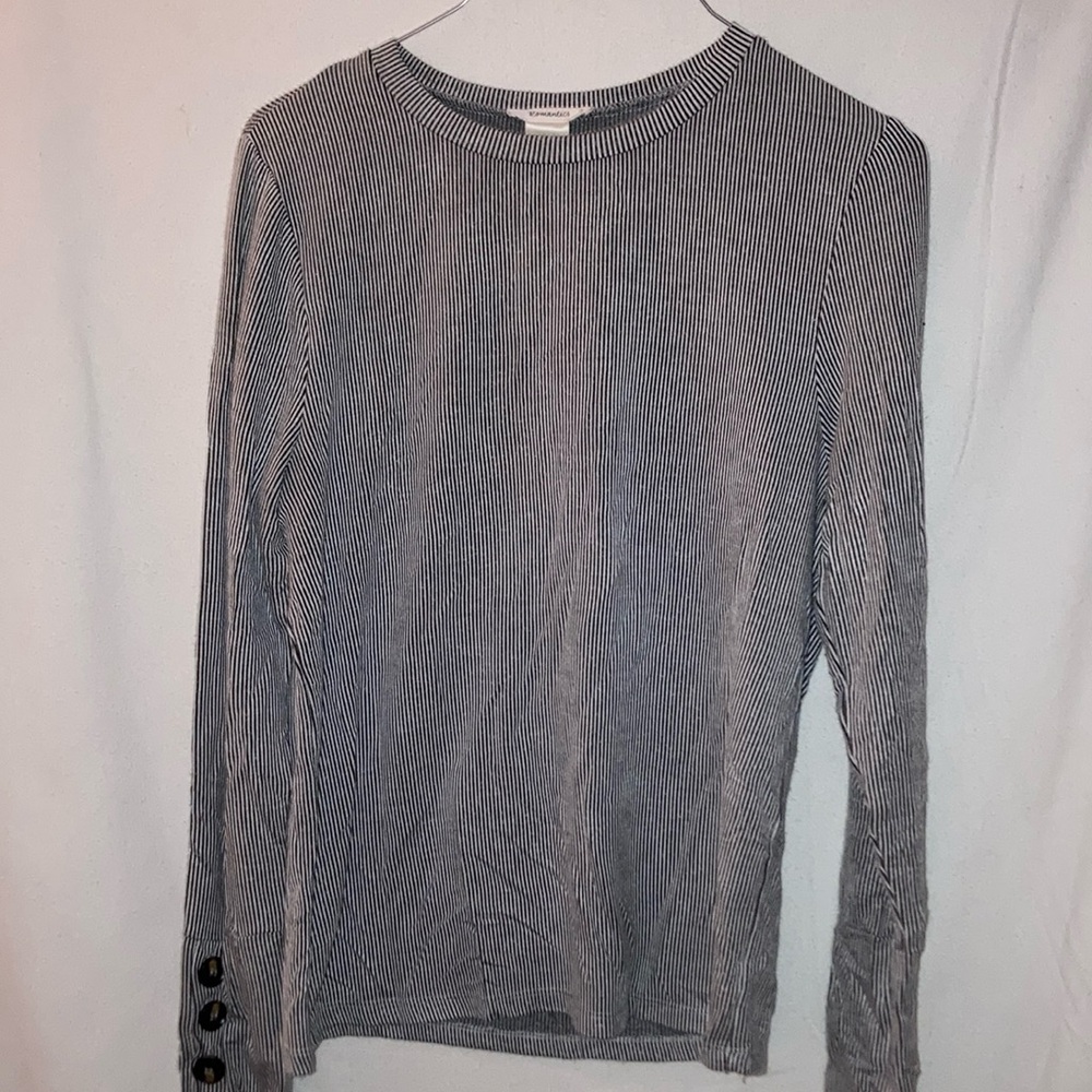 Striped Long Sleeve Top with Button Detail